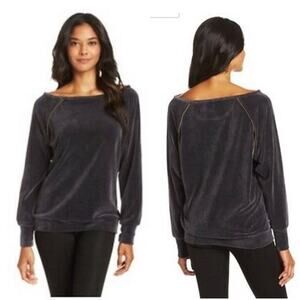 MINNIE ROSE Zippers Velour Velvet Plush Sweatshirt Top Deep Grey